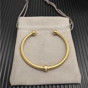 David Yurman Gold Cable Cuff Bracelet with Pavé Accent